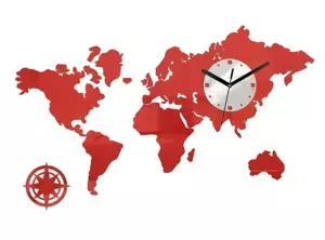 ModernClock 3D nalepovací hodiny Mapa světa červená
