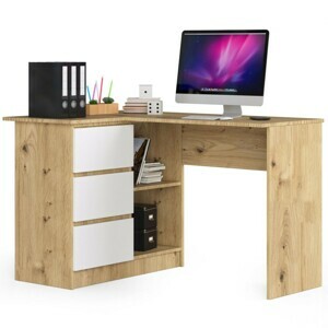 Ak furniture Rohový psací stůl B16 124 cm dub artisan/bílý levý