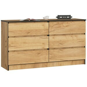 Ak furniture Komoda Kuba 140 cm 6 šuplíků dub craft zlatý