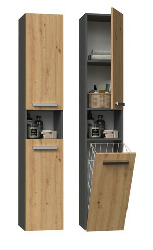 TP Living Koupelnová skříňka s košem na prádlo NEL III antracit/dub artisan