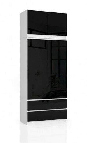 Ak furniture Šatní skříň s nástavcem Star 90 cm bílá/černá lesk