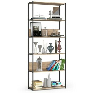 Ak furniture Knihovna Rita s kovovým rámem 80 cm - černá/dub sonoma - 6 polic