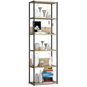 Ak furniture Knihovna Rita s kovovým rámem 60 cm - černá/dub sonoma - 6 polic