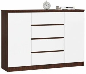 Ak furniture Komoda Kryštof 140 cm 2 skříňky a 4 šuplíky wenge/bílá