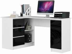 Ak furniture Rohový psací stůl B20 155 cm bílý/černý lesk levý