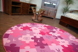 Dywany Lusczow Dětský kulatý koberec PUZZLE fialový, velikost kruh 100