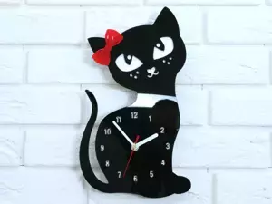 ModernClock Nástěnné hodiny Cat černé