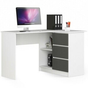 Ak furniture Rohový psací stůl B16 124 cm bílý/šedý pravý