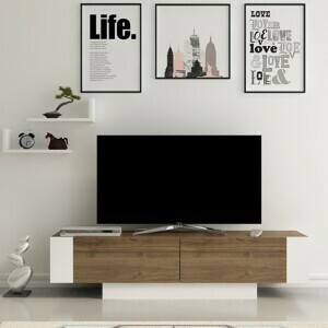Kalune Design TV stolek MATERA 150 cm + police ořech/bílý
