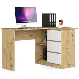 Ak furniture Rohový psací stůl B16 124 cm dub artisan/bílý pravý