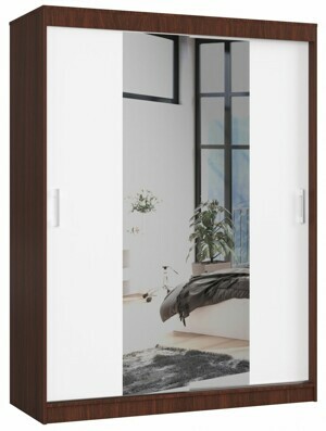 Ak furniture Šatní skříň se zrcadlem Reton 150 cm wenge/bílá