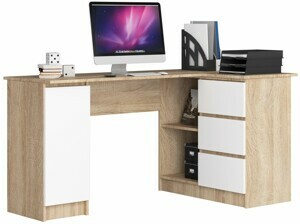 Ak furniture Rohový psací stůl B20 155 cm dub sonoma/bílý pravý