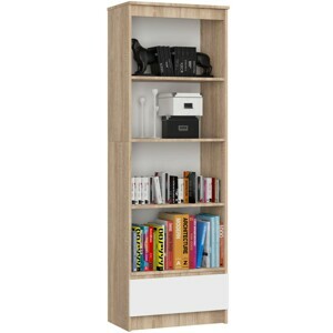 Ak furniture Kancelářský regál Rexa 60 cm 1 šuplík a 4 police dub sonoma/bílý