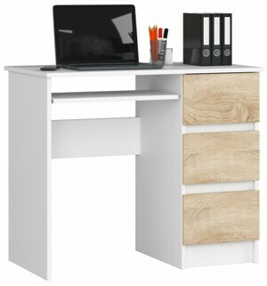 Ak furniture Psací stůl A-6 90 cm bílý/dub sonoma pravý