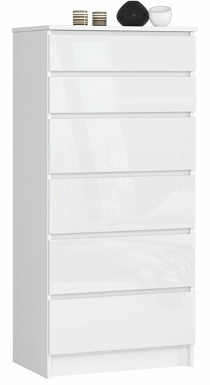 Ak furniture Komoda Kuba 60 cm - 6 šuplíků bílá lesk