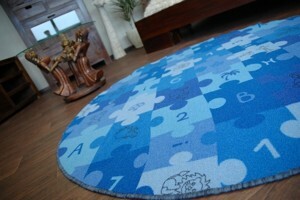 Dywany Lusczow Dětský kulatý koberec PUZZLE modrý, velikost kruh 100