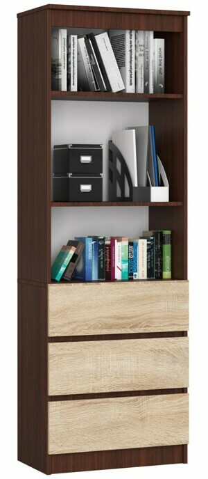 Ak furniture Knihovna Ronald 60 cm 3 šuplíky a 3 police wenge/sonoma