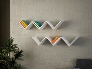 Kalune Design Sada nástěnných poliček Zigzag bílá