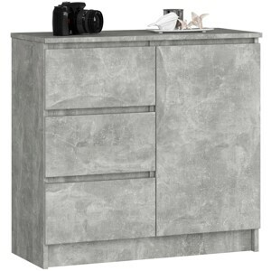 Ak furniture Komoda JERRY K 80 cm 1 dveře 3 zásuvky beton