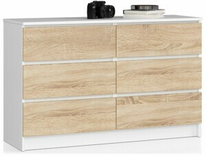 Ak furniture Komoda Kuba 120 cm 6 šuplíků bílá/dub sonoma
