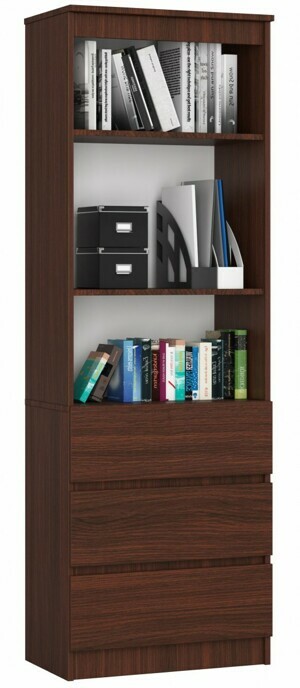 Ak furniture Knihovna Ronald 60 cm 3 šuplíky a 3 police wenge