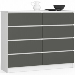 Ak furniture Komoda Kuba 120 cm 8 šuplíků bílá/grafitová