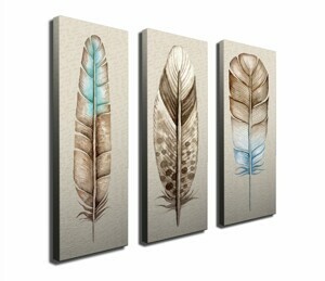 Wallity Sada obrazů Feathers 3 ks hnědá