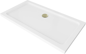 Sprchová vanička MEXEN FLAT se zlatým sifonem 120 x 70 cm bílá