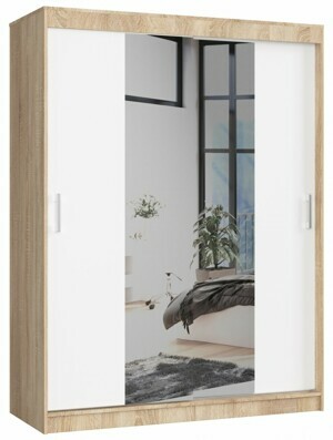 Ak furniture Šatní skříň se zrcadlem Reton 150 cm dub sonoma/bílá