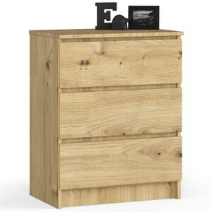 Ak furniture Komoda Kuba 60 cm - 3 šuplíky dub artisan