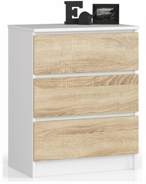 Ak furniture Komoda Kuba 60 cm - 3 šuplíky bílá/sonoma