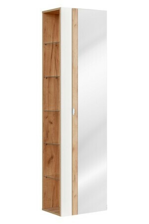 Comad Koupelnová skříňka sloupek se zrcadlem Capri 803 1D bílý lesk/dub kraft zlatý