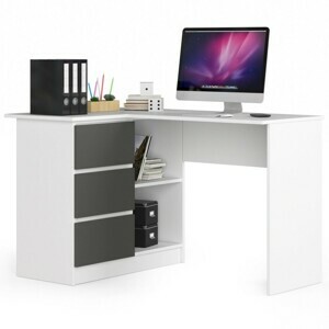 Ak furniture Rohový psací stůl B16 124 cm bílý/šedý levý