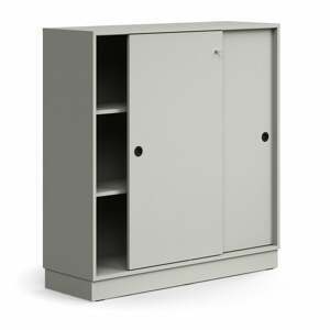Skříň s posuvnými dveřmi QBUS, 2 police, sokl, úchytky, 1252x1200x400 mm, světle šedá