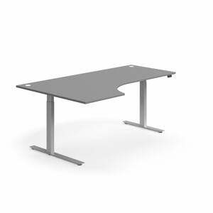 Výškově nastavitelný stůl FLEXUS, rohový, 2000x1200 mm, stříbrná podnož, šedá