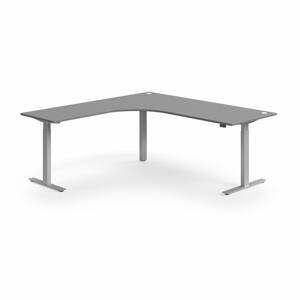 Výškově nastavitelný stůl FLEXUS, rohový, 2000x2000 mm, stříbrná podnož, šedá