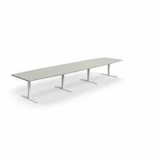 Jednací stůl QBUS, T-nohy, 4800x1200 mm, tvar člunu, bílá podnož, světle šedá