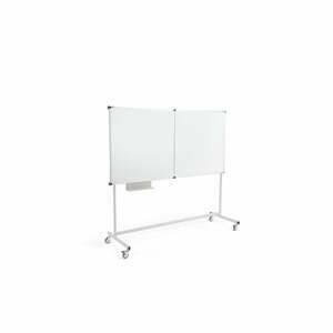 Biela magnetická tabuľa s kolieskami MEGAN, trojdielna, 1800x1200 mm