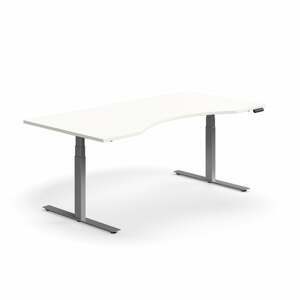 Výškově nastavitelný stůl QBUS, vykrojený, 2000x1000 mm, stříbrná podnož, bílá