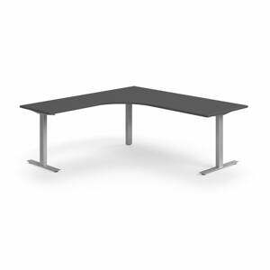 Rohový psací stůl QBUS, T-nohy, 2000x2000 mm, stříbrná podnož, černá