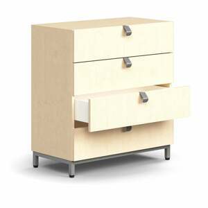 Skříňka se zásuvkami QBUS, 4 zásuvky, nohy, úchytky, 868x800x400 mm, stříbrná, bříza