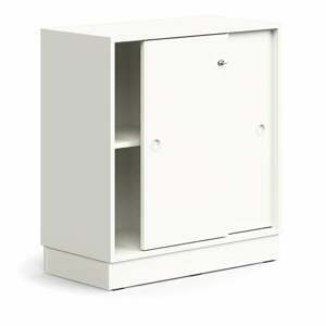 Skriňa s posuvnými dverami QBUS, 1 polica, so soklom, s madlom, 868x800x400 mm, biela