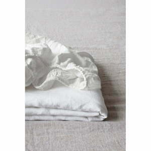 Bílé napínací lněné prostěradlo 200x200 cm White – Linen Tales