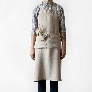 Béžová lněná zástěra Linen Tales Chef, délka 100 cm