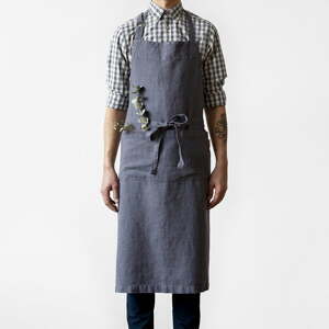 Tmavě šedá lněná zástěra Linen Tales Chef, délka 100 cm