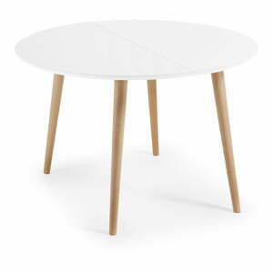 Bílý rozkládací jídelní stůl s bílou deskou ø 120 cm Oqui – Kave Home