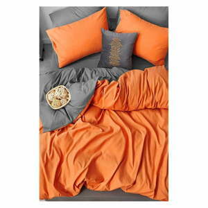 Oranžovo-šedé prodloužené čtyřdílné bavlněné povlečení na dvoulůžko s prostěradlem 200x220 cm – Mila Home
