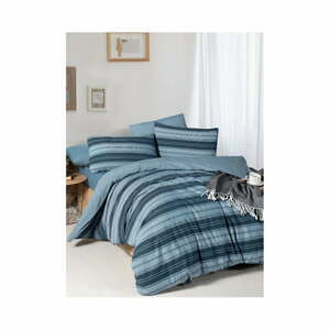 Modré 4dílné prodloužené povlečení na dvoulůžko s prostěradlem 200x220 cm Stripes – Mila Home