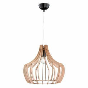 Světle hnědé závěsné svítidlo ze dřeva a kovu Trio Wood, výška 150 cm