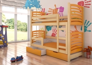 Poschoďová dětská postel Bellingham, borovice/oranžová